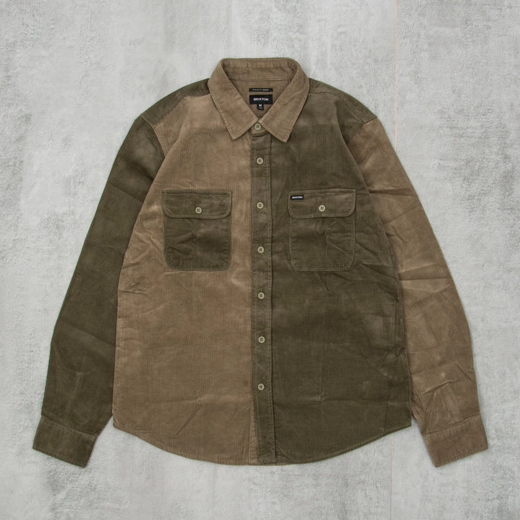 Brixton Bowery Corduroy L/S Flannel Shirt - Military Olive 1 Brixton Bowery Corduroy L/S Flannel Shirt - Military Olive