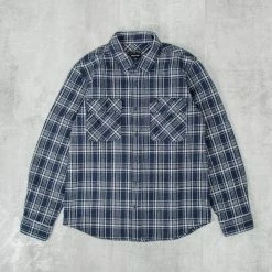 Brixton Bowery L/S Heavy Weight Flannel Shirt - Navy / Grey