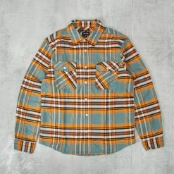 Brixton Bowery Stretch Flannel - Burnt Orange / Deep Lake