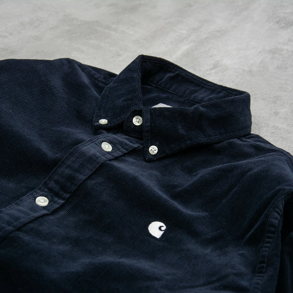 Carhartt WIP Madison Fine Cord L/S Shirt - Dark Navy / White 3 Carhartt WIP Madison Fine Cord L/S Shirt - Dark Navy / White - Image 3