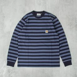 Carhartt WIP Merrick L/S Striped Pocket Tee - Dark Navy / Storm Blue