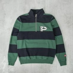 By Parra Worked P Striped Haltl Zip Sweat - Navy / Green